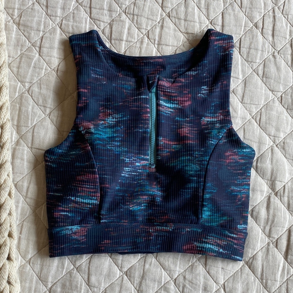Navy and Teal Patterned Sports Bra
